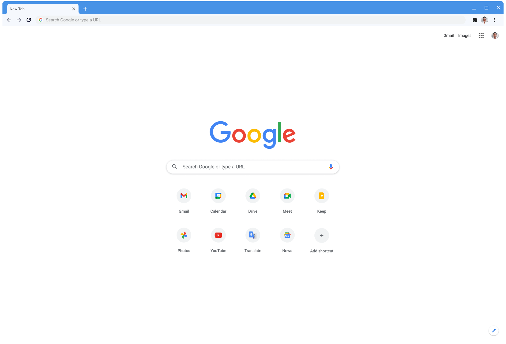 Вікно веб-переглядача Chrome, у якому відкрито сторінку Google.com і використовується класична тема.