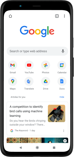 Pixel 4 XL phone with screen displaying Google.com.