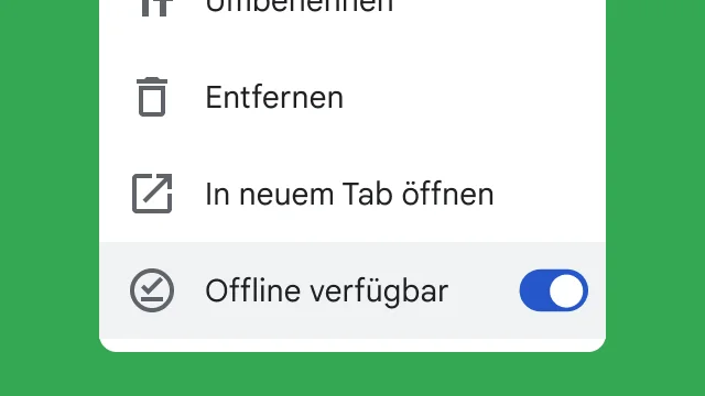 Über einen Ein/Aus-Button können Nutzerinnen und Nutzer auf ihre Dateien zugreifen, wenn sie offline sind.