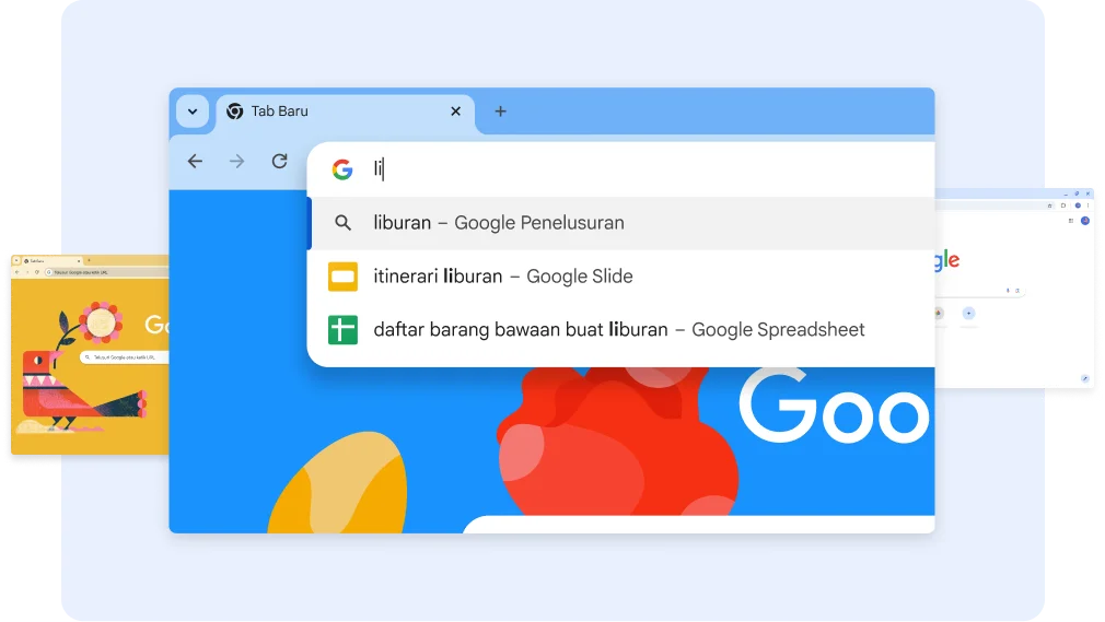 Penelusuran “li” menampilkan dokumen Liburan, lalu mengetuk pintasan Spreadsheet menampilkan sheet Daftar Barang Bawaan buat Liburan.