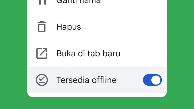 Sebuah tombol memungkinkan pengguna mengakses file mereka saat bekerja secara offline.