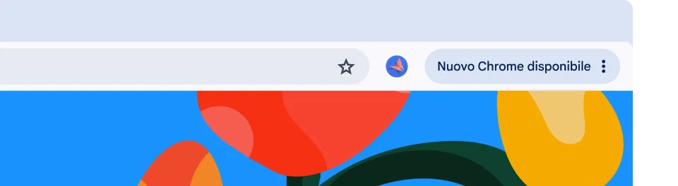 Una UI del browser include una pillola di aggiornamento verde, che indica all'utente che il browser è pronto per il riavvio per un aggiornamento automatico.