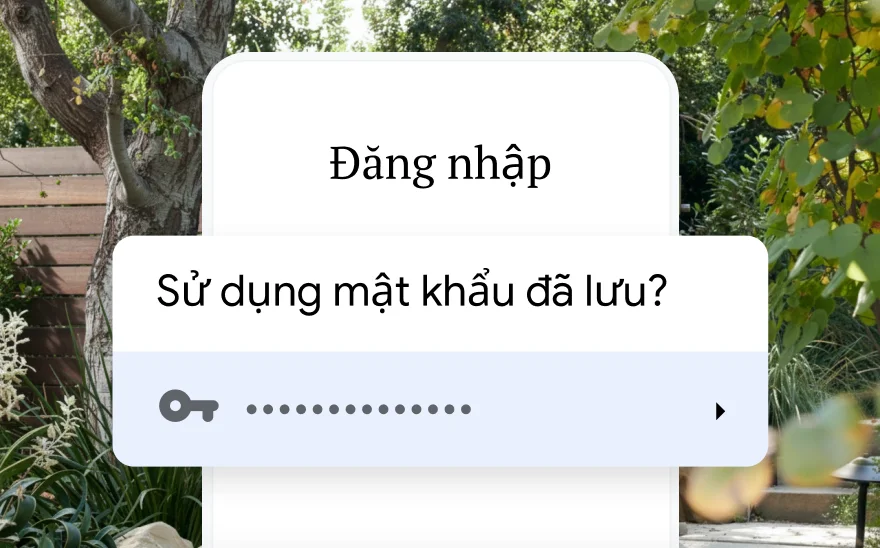 Trang đăng nhập để đặt chỗ cho một chuyến đi yêu cầu sử dụng một mật khẩu đã lưu. Phía sau là khung cảnh thiên nhiên.
