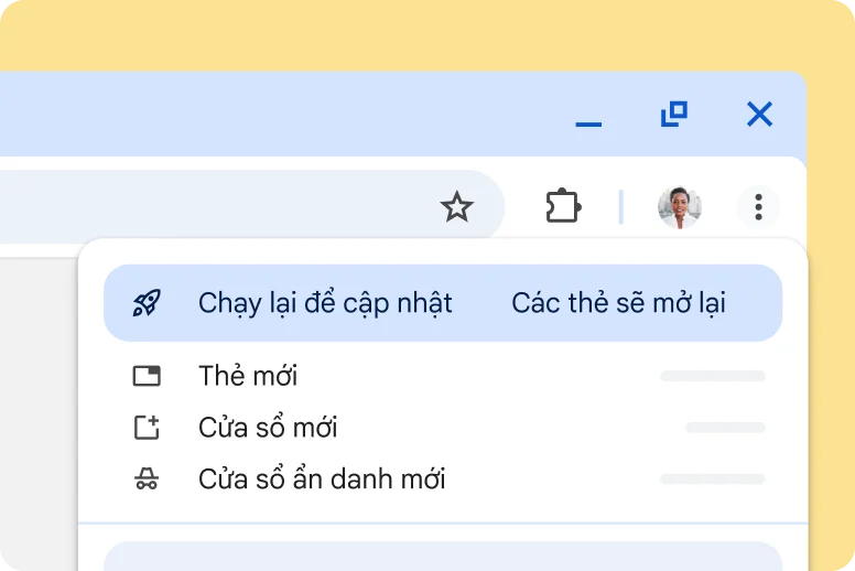 Giao diện người dùng của Chrome cảnh báo rằng có một bản cập nhật đang chờ xử lý