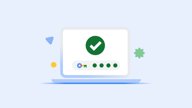 Екран ноутбука, на якому показано великий зелений прапорець і індикатор перебігу налаштування ключа безпеки.